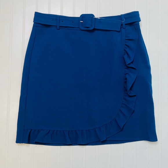 Karl Lagerfeld Navy Ruffle Belted Skirt - Picture 2 of 6